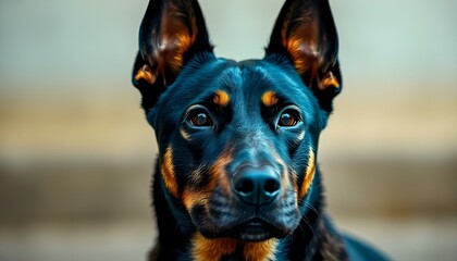 Obraz premium Portrait of a Beauceron with Erect Ears and Composed Demeanor