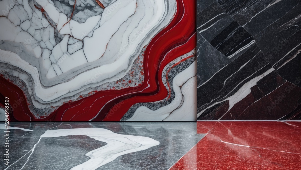 Aufkleber Abstract marble texture with red and gray patterns on walls and floor interior design with copy space for text