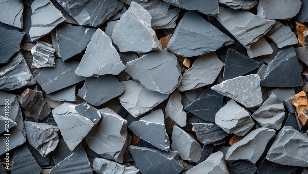 Poster dark gray slate stone surface texture background with irregularly shaped pieces and natural variatio
