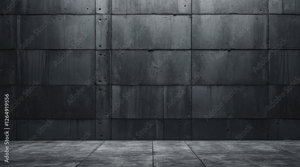 Aufkleber concrete wall with textured surface and floor tiles in empty industrial space suitable for graphic d