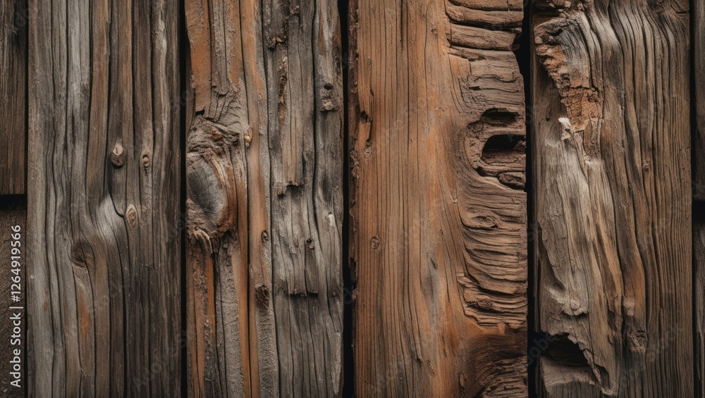 Aufkleber Close-up of weathered wooden planks showing texture patterns and natural color variations Copy Space