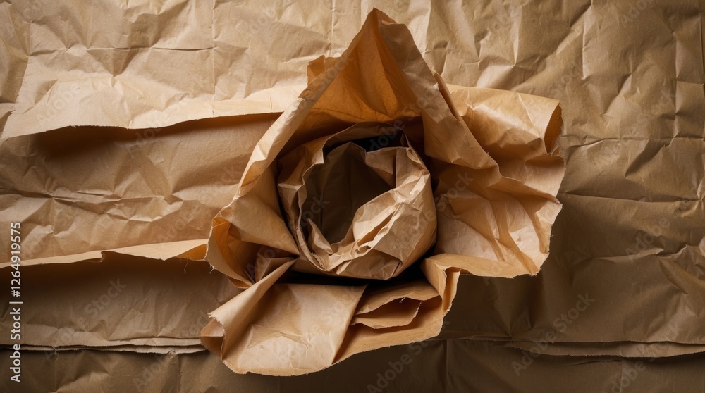 Aufkleber Crumpled brown paper texture with a circular fold in the center featuring ample Copy Space for text placement