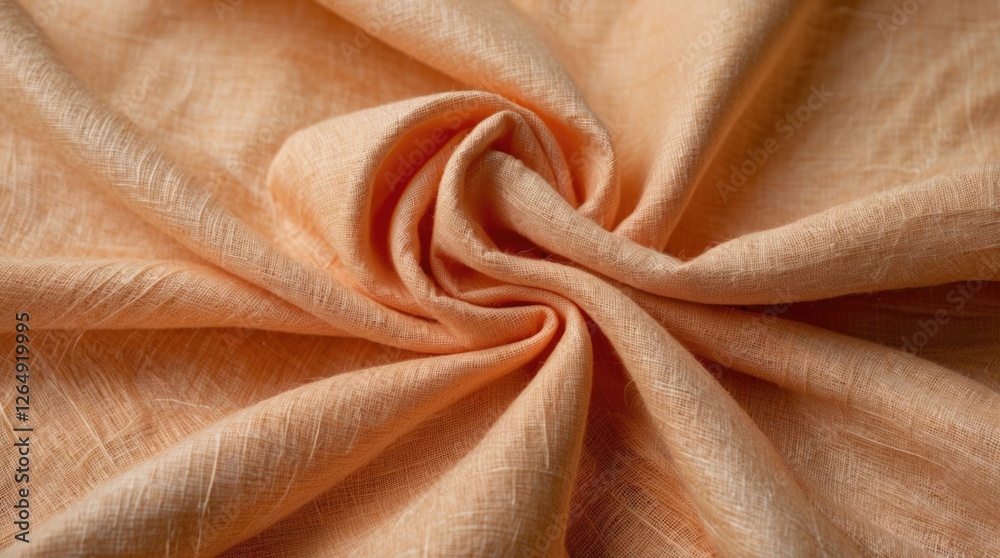 Poster Close-up view of wrinkled textured peach colored fabric showcasing its softness and weave details Copy Space