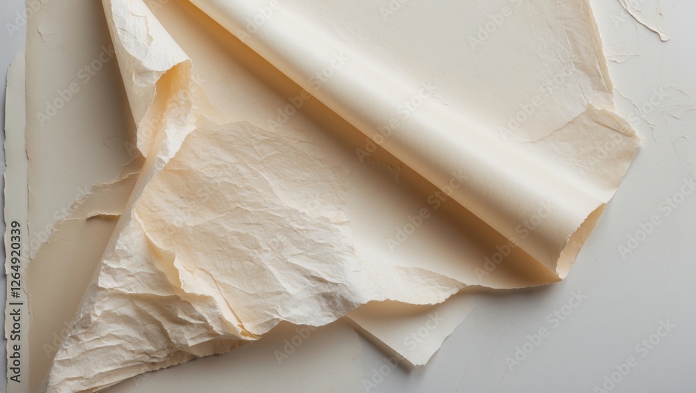 Aufkleber Wrinkled and Crumpled Textured Paper Background in Soft Beige Color with Copy Space for Design and Layout Applications