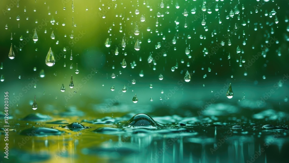 Poster Close-up of water droplets on surface with blurred green and yellow background available for text placement Copy Space