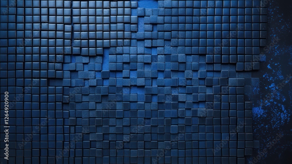 Poster Blue textured wall made of small square tiles with a gradient effect and sufficient Copy Space for text placement.