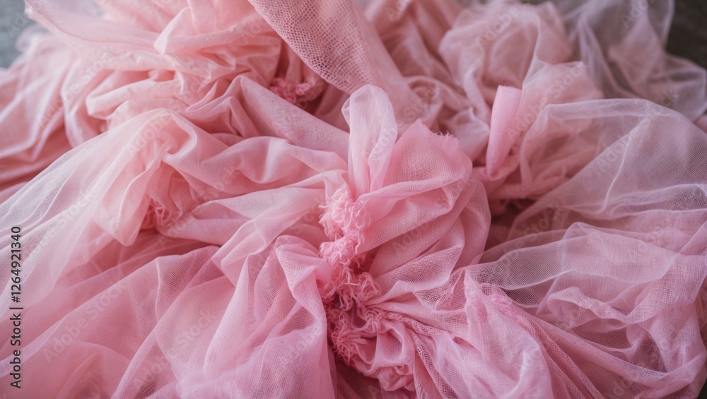 Poster delicate pink tulle fabric texture with gathered and twisted details suitable for fashion and textil