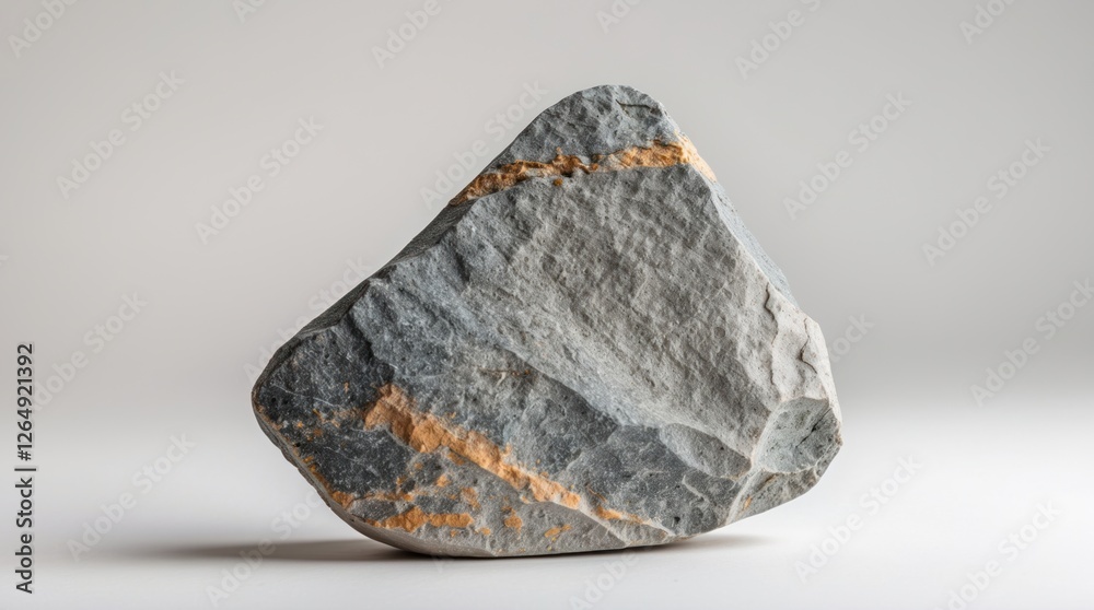 Poster gray rock with orange stripes on a light background showcasing texture and natural formations with c