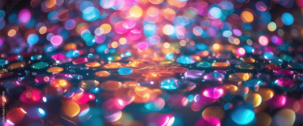 Aufkleber Colorful Bokeh Effect with Water Drops on Surface Abstract Background Copy Space
