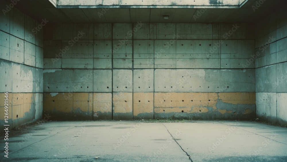 Poster empty concrete room interior with textured walls and floor, featuring industrial design elements, su
