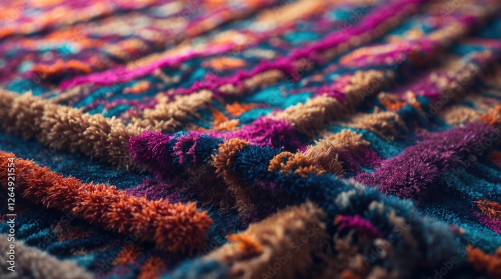 Aufkleber Colorful textured fabric close-up with intricate patterns showcasing vibrant hues and fibers. Copy Space.