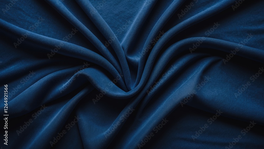 Poster Navy blue velvet fabric texture with soft folds and creases suitable for background use or textile design Copy Space