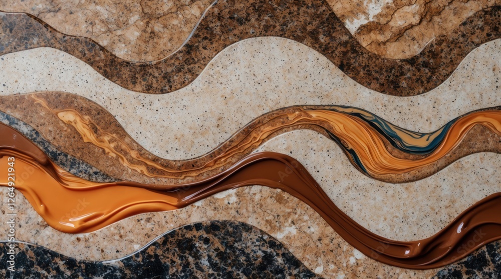 Aufkleber Abstract composition of textured waves in brown and cream tones with glossy paint on surface, suitable for backgrounds and copy space.