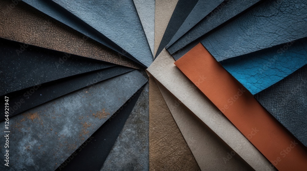 Poster Colorful assortment of textured leather swatches arranged in a fan pattern with copy space for text.