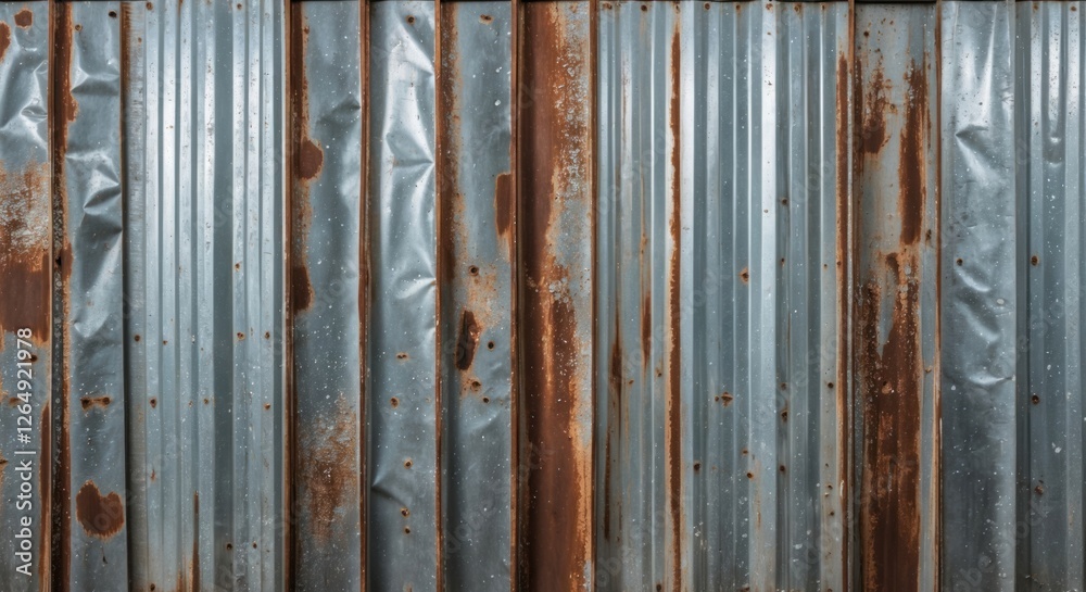Poster rusty galvanized metal sheet surface with corrugated texture and weathered appearance featuring oran