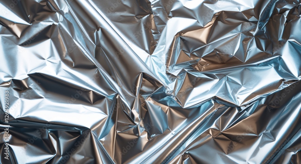 Poster wrinkled metallic silver foil background with texture and reflections suitable for various design pu