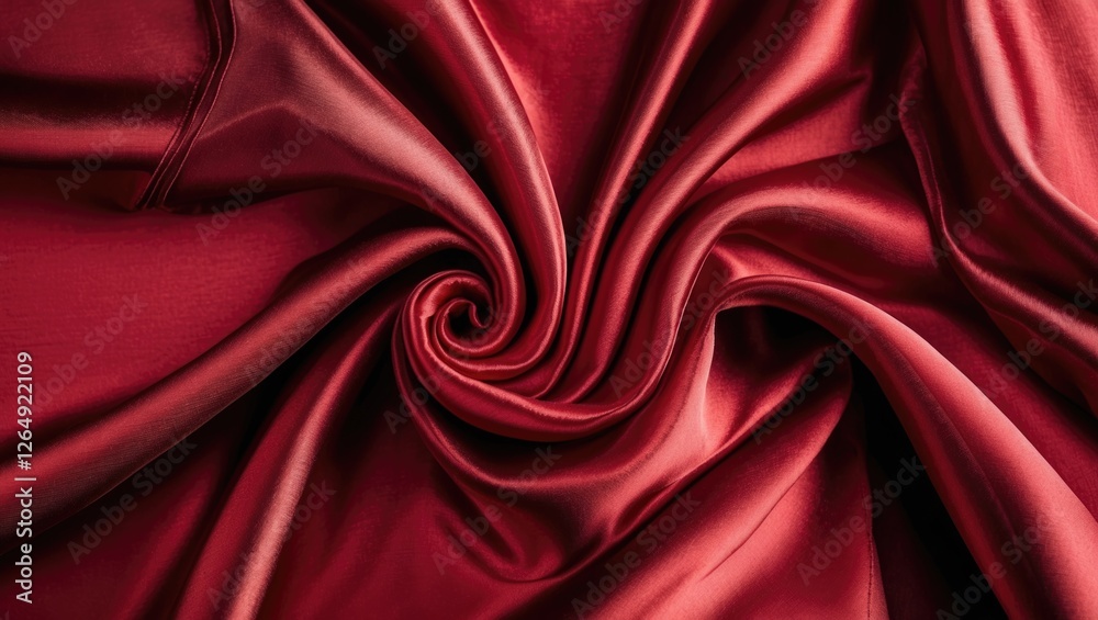 Aufkleber Red satin fabric with swirling texture and smooth surface for textile background Copy Space