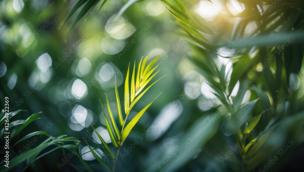 Aufkleber Green foliage with sunlight bokeh effect in a lush garden setting natural background with copy space for text placement