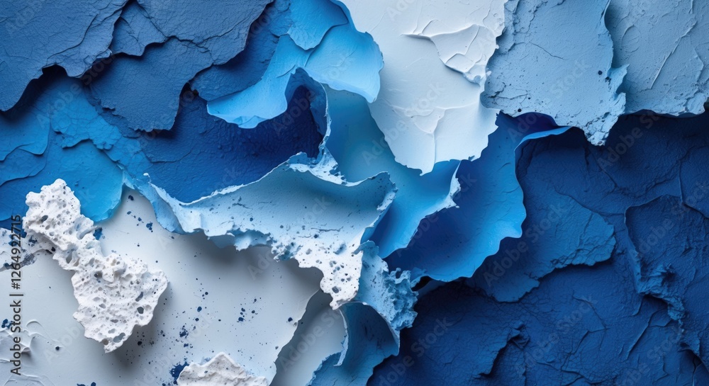 Aufkleber Textured layers of blue and white paint with varying shades and thickness creating an abstract background Copy Space