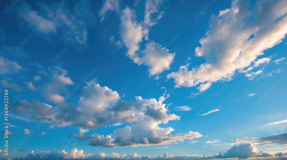 Poster Cloudy sky with blue background during daytime ideal for backgrounds and design. Copy Space available.
