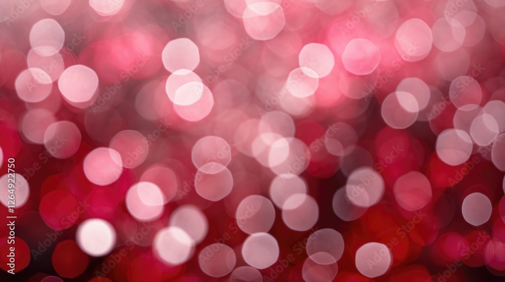 Poster Bokeh background with red and pink circular shapes, abstract light spots, smooth blurred effect, vibrant colors, copy space for text