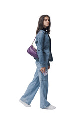 Young woman walking and looking forward