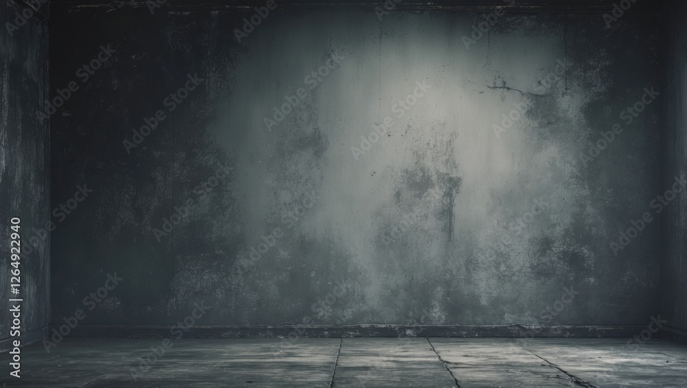 Aufkleber Empty dark grunge interior with weathered walls and floor for use as a background or texture Copy Space