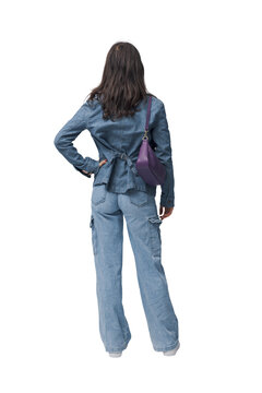 Portrait of a young woman standing back view