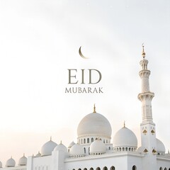 Eid Mubarak Celebration with Mosque and Crescent Moon
