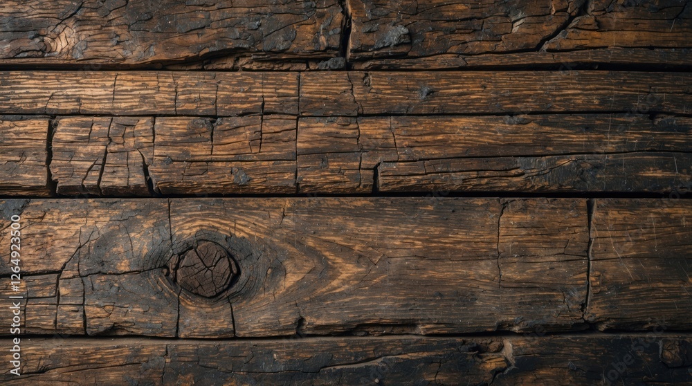 Poster Weathered wooden planks with cracks and textures suitable for background design or rustic themes Copy Space