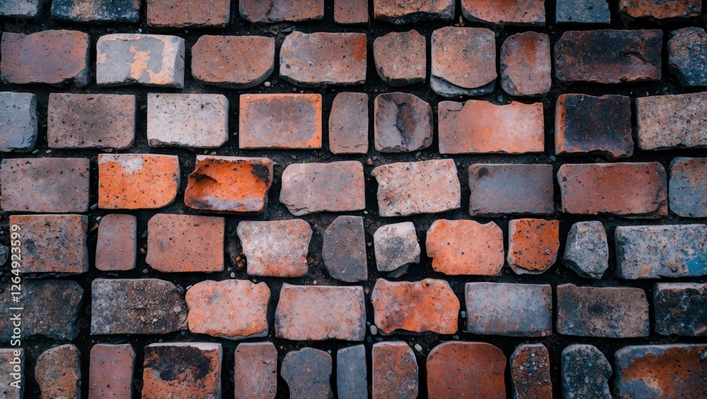 Aufkleber Textured background of assorted old bricks in various colors and shapes arranged in a patterned layout suitable for design purposes Copy Space