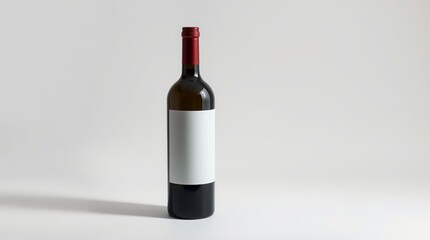 Elegant Wine Bottle with Blank Label on White Solid Background