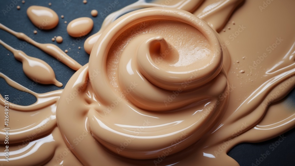 Poster Swirled beige paint texture with droplets on dark surface ideal for background or design applications Copy Space