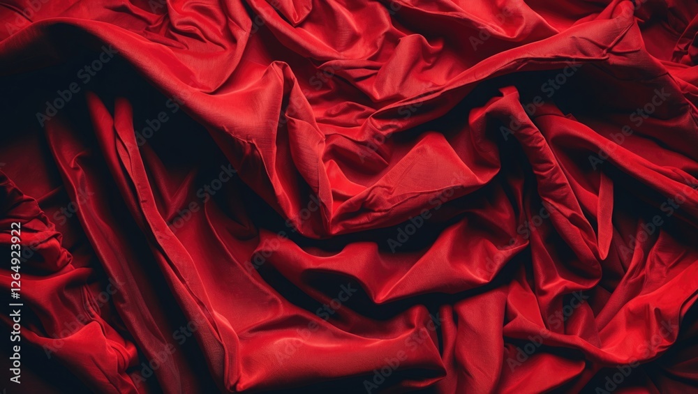 Aufkleber Wrinkled red satin fabric background with deep texture and shadows suitable for product display or graphic design projects Copy Space