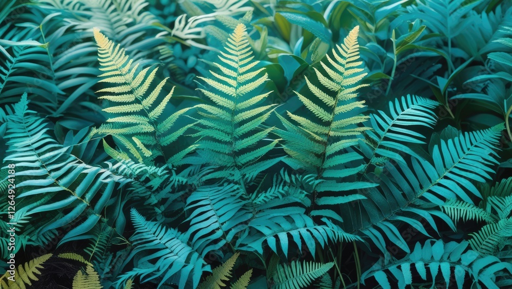 Poster lush green fern leaves in various shades with detailed texture and patterns nature background copy s