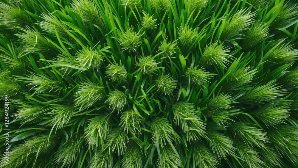 Aufkleber Lush green grass top view texture with vibrant details and natural patterns suitable for background design Copy Space