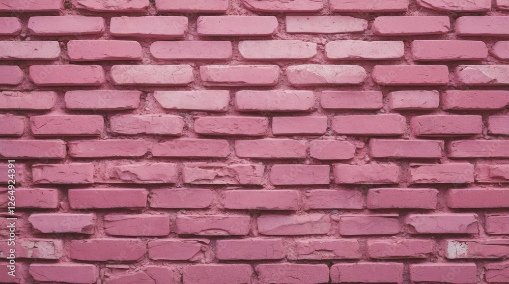 Poster Pink brick wall texture with painted bricks arranged in a uniform pattern providing a background with Copy Space for design use.