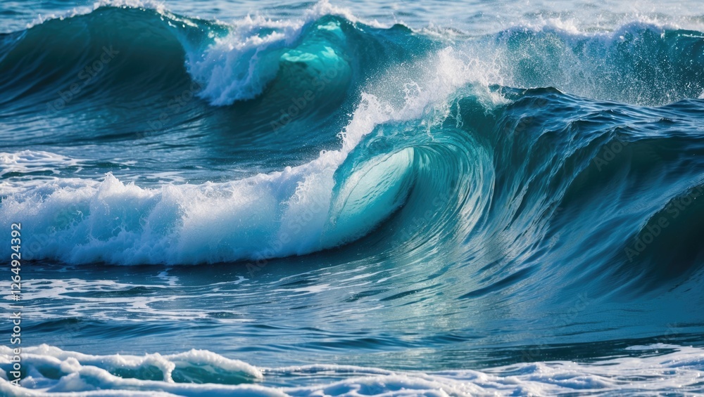 Poster high-quality close-up of ocean waves with dynamic water movement and vibrant turquoise colors suitab