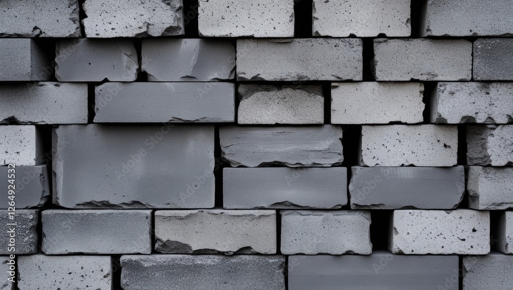 Poster gray brick wall with imperfect texture and varying shades of gray suitable for backgrounds or archit