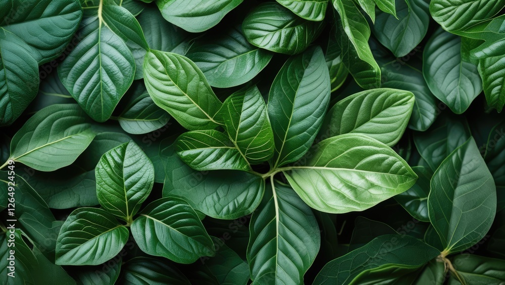 Aufkleber Close-up of various green leaves showing detailed textures and patterns in a natural setting with ample Copy Space for text placement