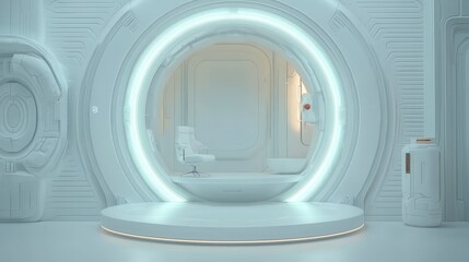 Futuristic White Minimalist Studio Room  Clean Product Display Platform