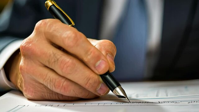 A business professional reviews and signs a key document in an office, ensuring the finalization of a contract agreement
