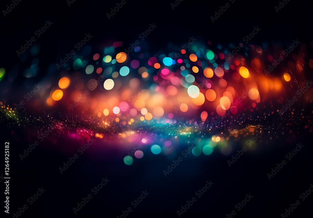 Aufkleber Abstract bokeh lights flicker against a dark backdrop, creating a dreamy and vibrant atmosphere.  Blurred orbs of color blend and dance, suggesting festive celebration or magical ambiance.