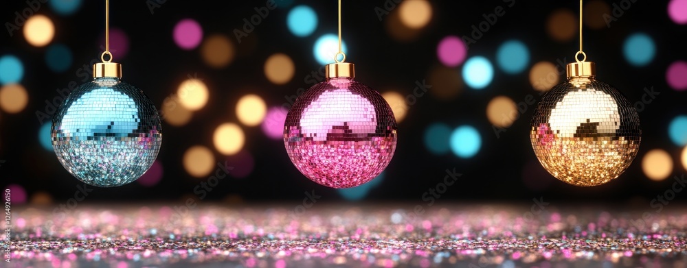 Poster colorful christmas ornaments with sparkling background creating a festive and joyful holiday atmosph