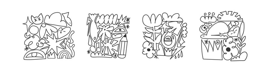 Abstract contemporary, unique, trendy style. Hand drawn trendy vector illustration. Sticker, logo, icon, poster, wallpaper, textile print template.