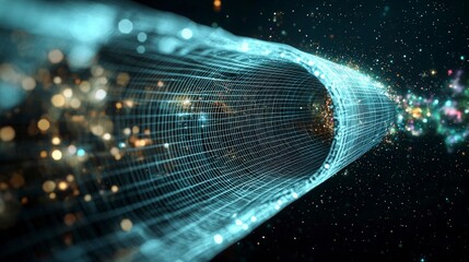 Futuristic Wireframe Tunnel in Space  Digital Cyberspace Gateway