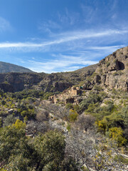 Views on the abandoned mountain villages and canyon in Wadi Bani Habib, Jebel Akhdar, Oman