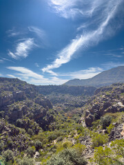 Views on the abandoned mountain villages and canyon in Wadi Bani Habib, Jebel Akhdar, Oman