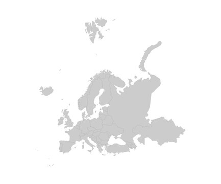 Europe country map in grey white colors. Grayscale all contries isolated on white background for website, education, travel. Minimalist flat background for project and illustration.
