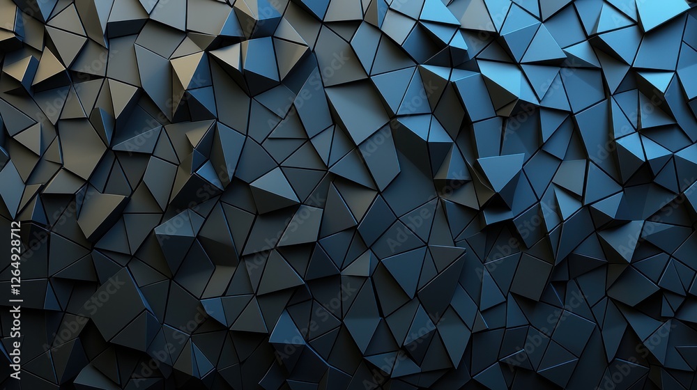 Poster Textured Blue and Black Polygonal Background with Sharp Edges and Abstract Design Elements for Creative Projects